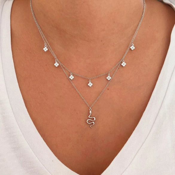 925 Silver Snake Bone Chain Necklace With Electroplated Copper Animal Pendant Retro Unisex Clavicle Jewelry