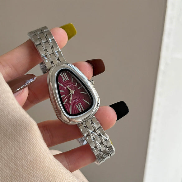 Silver Snake Head Steel Band Women's Simple Retro High End Quartz Watch