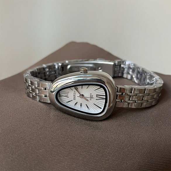 Silver Snake Head Steel Band Women's Simple Retro High End Quartz Watch