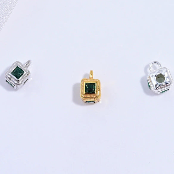 Silver Square Beads Inlaid With Zirconia Pendant Diy Bracelet Necklace