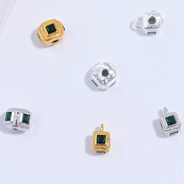 Silver Square Beads Inlaid With Zirconia Pendant Diy Bracelet Necklace