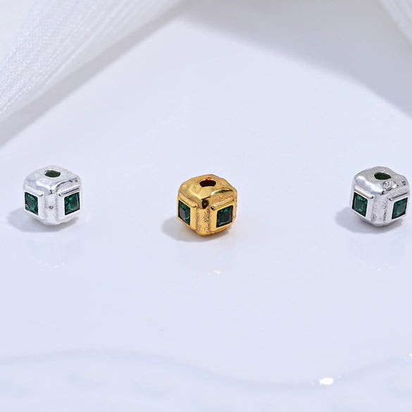 Silver Square Beads Inlaid With Zirconia Pendant Diy Bracelet Necklace