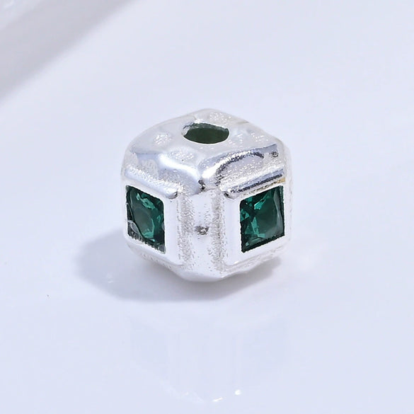 Silver Square Beads Inlaid With Zirconia Pendant Diy Bracelet Necklace