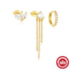 925 Silver Stacking Style Asymmetric Star Moon Lightning Eight Mans Star Pearl Tassel Earrings With Electroplating