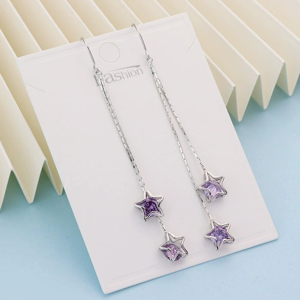 925 Silver Star Tassel Earrings Simple Trendy Long Elegant Ear Thread Earrings For Women