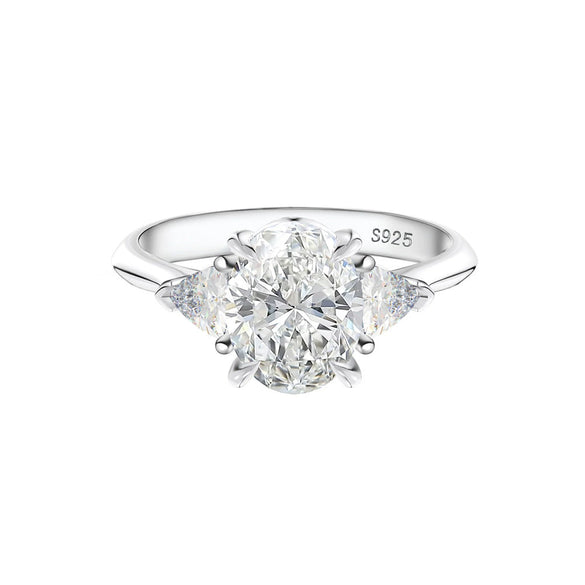 Silver 925 Sterling Eggshaped Geometric Electroplated Zircon Ring For Women