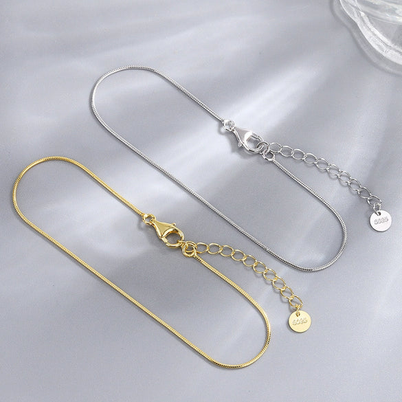 Silver 925 Sterling Simple Round Snake Bone Chain Bracelet With Geometric Pattern Electroplated For Women