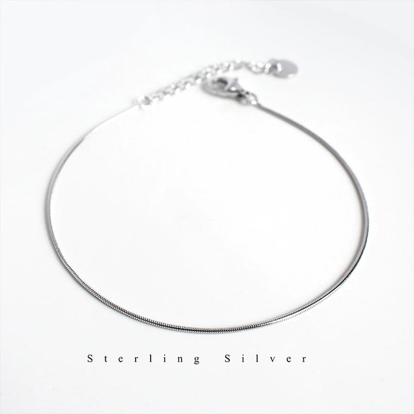 Silver 925 Sterling Simple Round Snake Bone Chain Bracelet With Geometric Pattern Electroplated For Women
