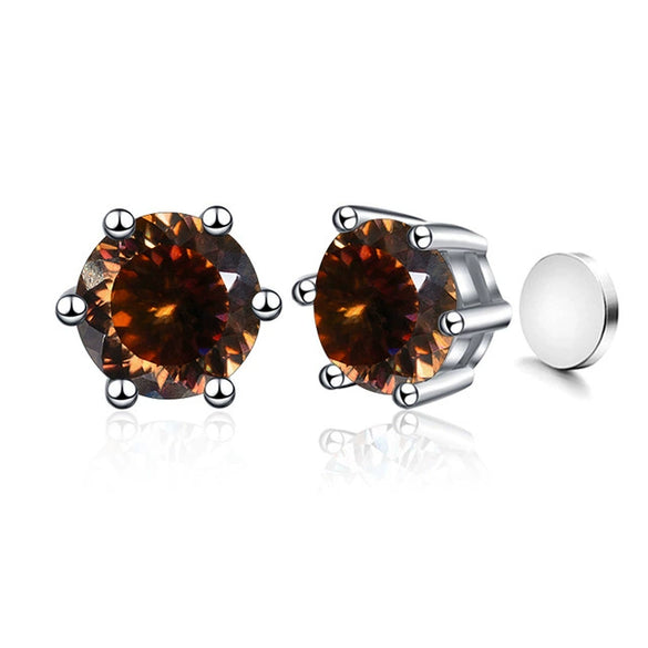 Silver Synthetic Moissanite Round Classic Sixclaw Earrings