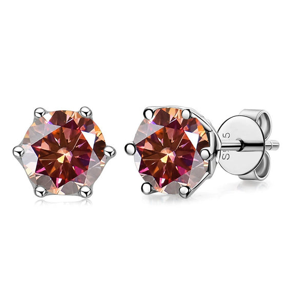 Silver Synthetic Moissanite Round Classic Sixclaw Earrings