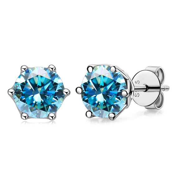 Silver Synthetic Moissanite Round Classic Sixclaw Earrings