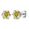 Silver Synthetic Moissanite Round Classic Sixclaw Earrings