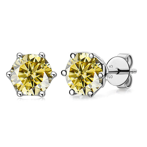 Silver Synthetic Moissanite Round Classic Sixclaw Earrings