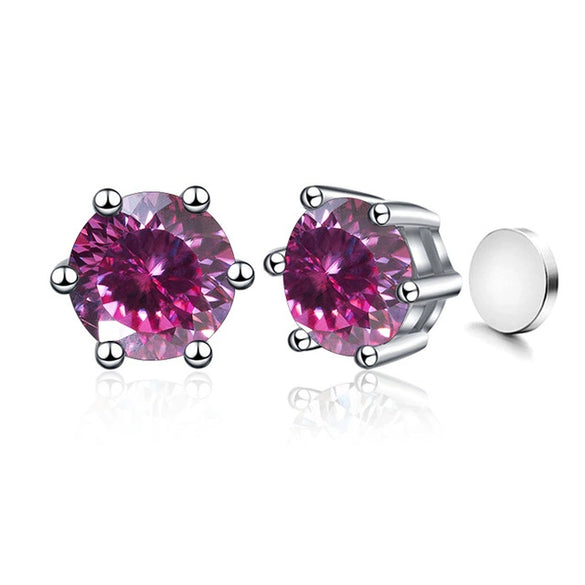 Silver Synthetic Moissanite Round Classic Sixclaw Earrings