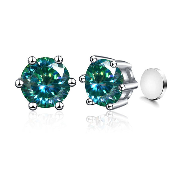 Silver Synthetic Moissanite Round Classic Sixclaw Earrings