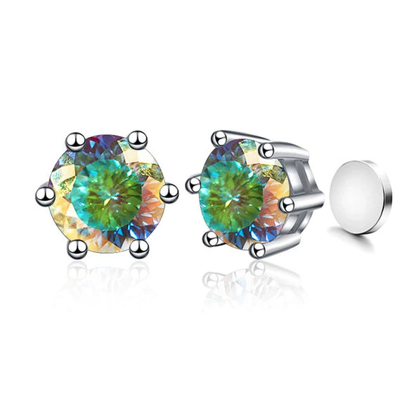 Silver Synthetic Moissanite Round Classic Sixclaw Earrings
