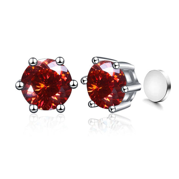 Silver Synthetic Moissanite Round Classic Sixclaw Earrings