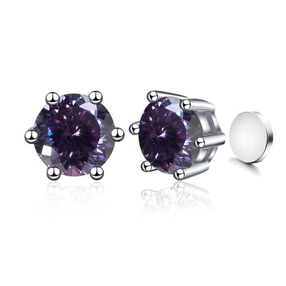 Silver Synthetic Moissanite Round Classic Sixclaw Earrings