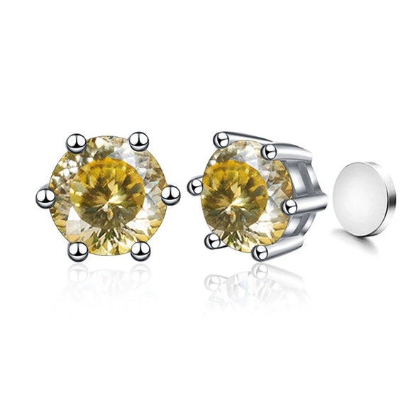 Silver Synthetic Moissanite Round Classic Sixclaw Earrings