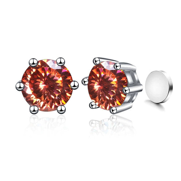 Silver Synthetic Moissanite Round Classic Sixclaw Earrings