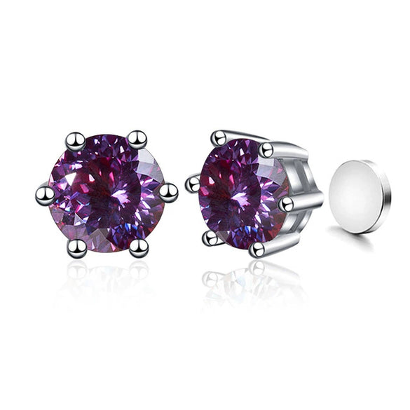 Silver Synthetic Moissanite Round Classic Sixclaw Earrings