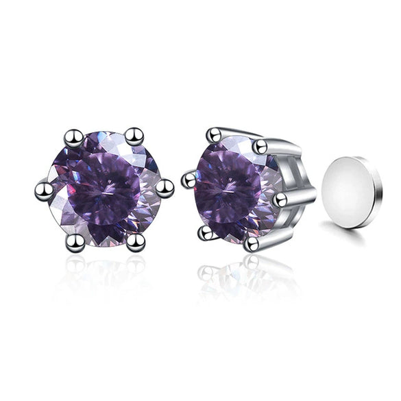 Silver Synthetic Moissanite Round Classic Sixclaw Earrings