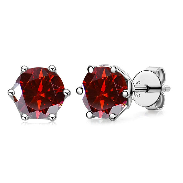 Silver Synthetic Moissanite Round Classic Sixclaw Earrings