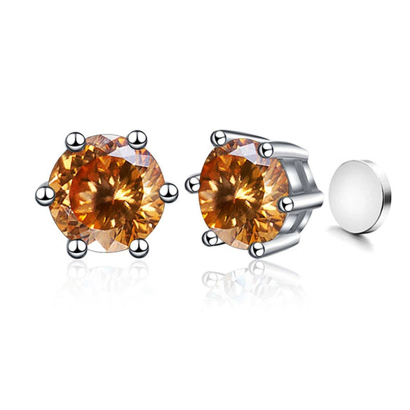 Silver Synthetic Moissanite Round Classic Sixclaw Earrings