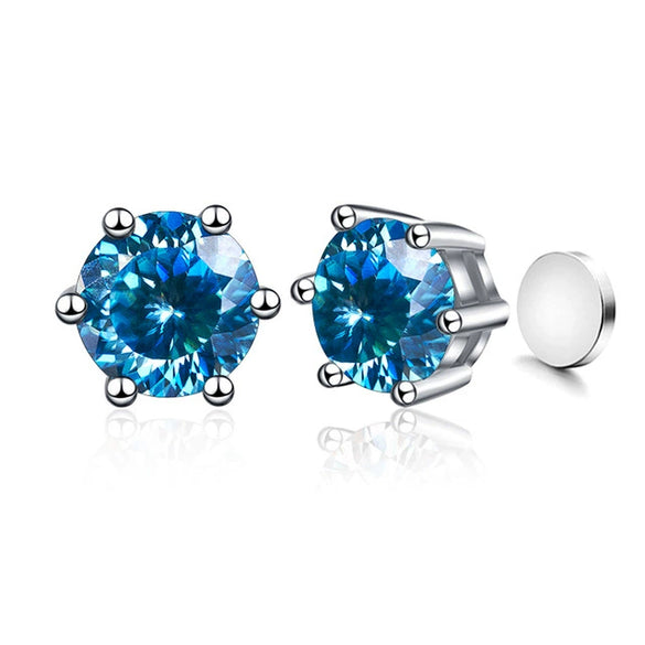 Silver Synthetic Moissanite Round Classic Sixclaw Earrings