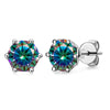 Silver Synthetic Moissanite Round Classic Sixclaw Earrings