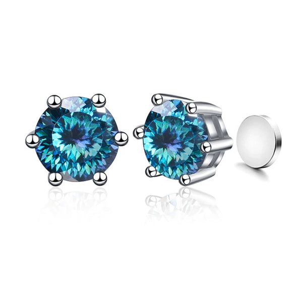Silver Synthetic Moissanite Round Classic Sixclaw Earrings