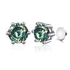 Silver Synthetic Moissanite Round Classic Sixclaw Earrings
