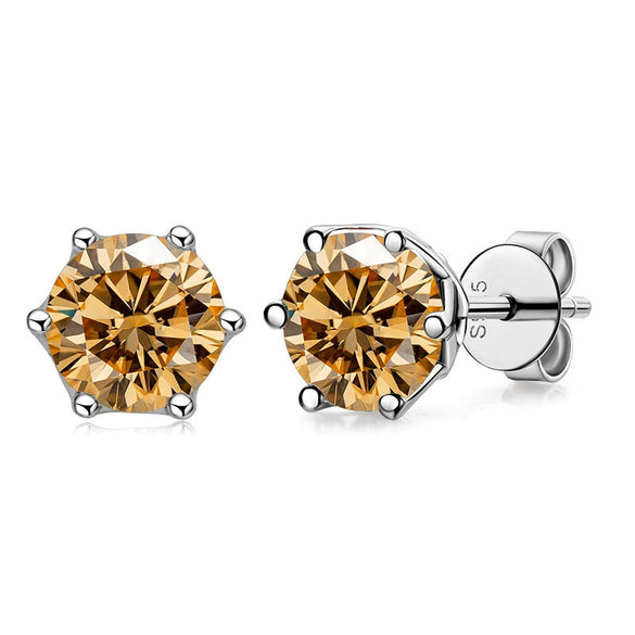 Silver Synthetic Moissanite Round Classic Sixclaw Earrings
