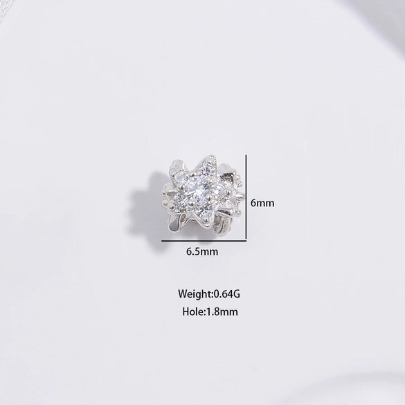 Silver Threedimensional Flower Bow Bead Accessories For Diy Bracelet And Necklace With Zirconia