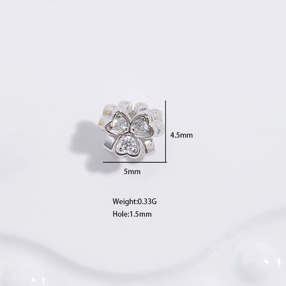 Silver Threedimensional Flower Bow Bead Accessories For Diy Bracelet And Necklace With Zirconia