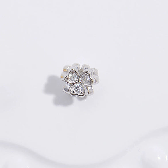 Silver Threedimensional Flower Bow Bead Accessories For Diy Bracelet And Necklace With Zirconia