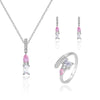 Silver 925 Threepiece Set Of Necklace Earrings And Ring With Geometric Pattern And Diamond Design