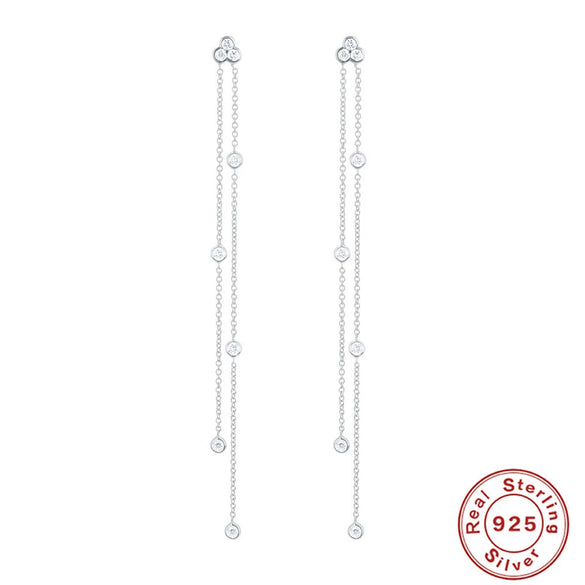 Silver Triangular Letter Love Geometric Tassel Long Chain Ear Line Earrings For Women