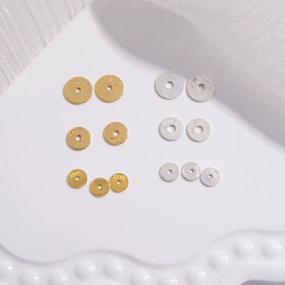 925 Silver Ultrathin Spacer Straight Cut Wheel Piece Right Angle Flat Piece Round Pattern Electroplated Bracelet Necklace