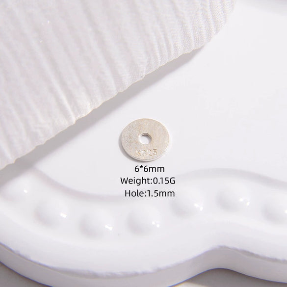 925 Silver Ultrathin Spacer Straight Cut Wheel Piece Right Angle Flat Piece Round Pattern Electroplated Bracelet Necklace