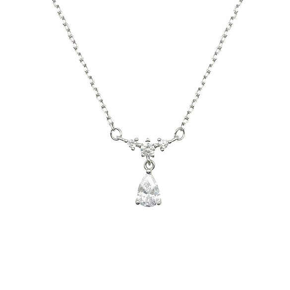 Silver Water Drop Shape Zircon Clavicle Necklace Retro Simple Design