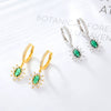 925 Silver Women's French Retro Elegant Earrings With Green Zirconium And Geometric Pattern