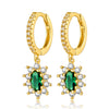 925 Silver Women's French Retro Elegant Earrings With Green Zirconium And Geometric Pattern