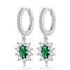 925 Silver Women's French Retro Elegant Earrings With Green Zirconium And Geometric Pattern