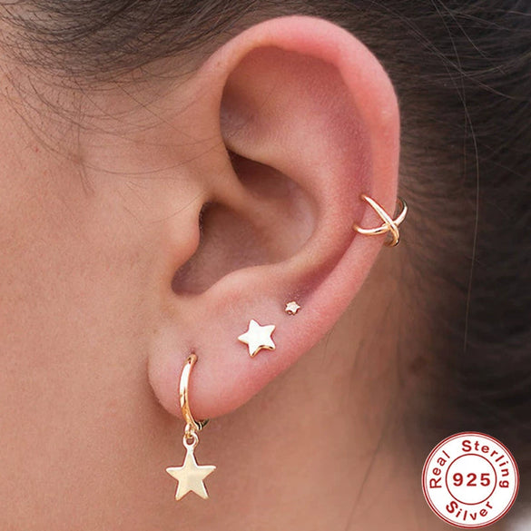 925 Silver Women's Geometric Earrings With Electroplating Treatment
