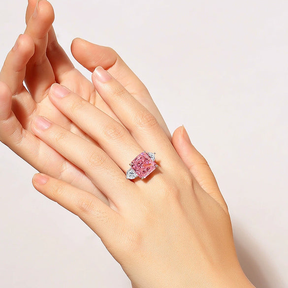 925 Silver Women's Square Geometric Diamond Cut Ring