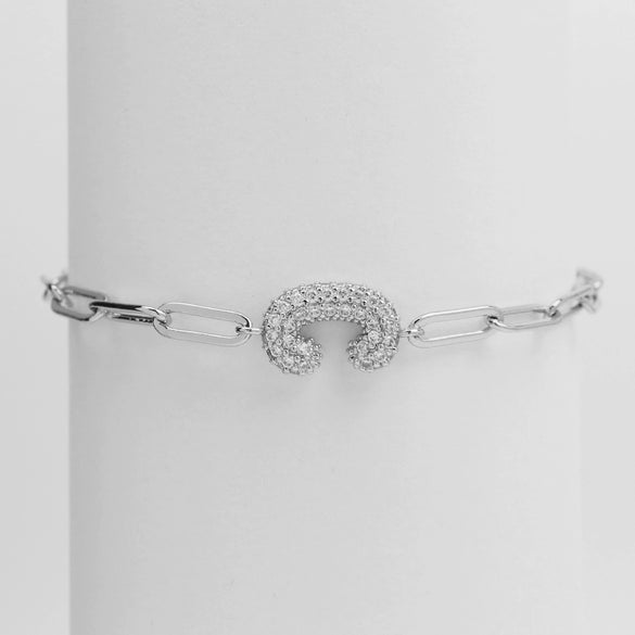 Silver Zircon Bubble Pclip Chain Adjustable Women's Bracelet Copper With Letters Numbers Text Electroplating
