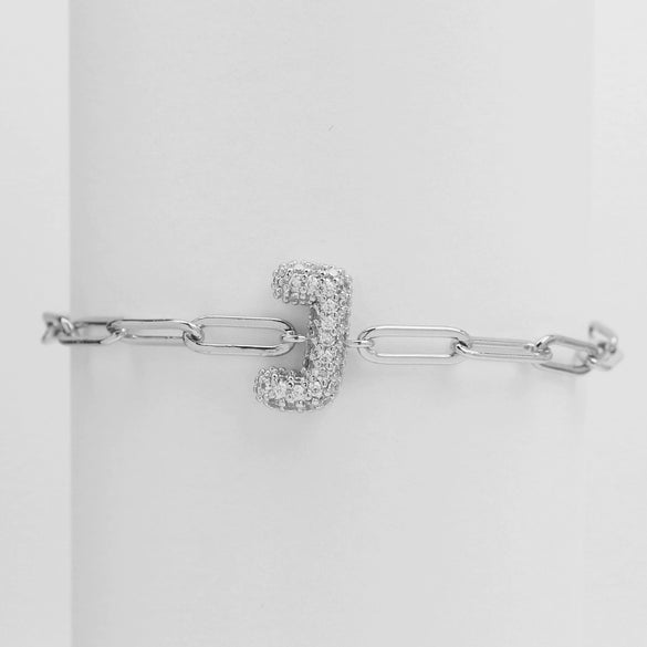 Silver Zircon Bubble Pclip Chain Adjustable Women's Bracelet Copper With Letters Numbers Text Electroplating