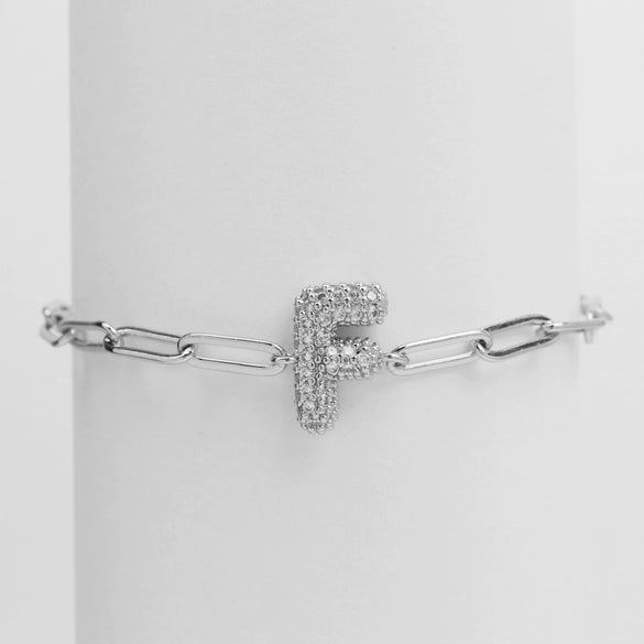 Silver Zircon Bubble Pclip Chain Adjustable Women's Bracelet Copper With Letters Numbers Text Electroplating