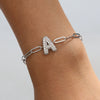 Silver Zircon Bubble Pclip Chain Adjustable Women's Bracelet Copper With Letters Numbers Text Electroplating